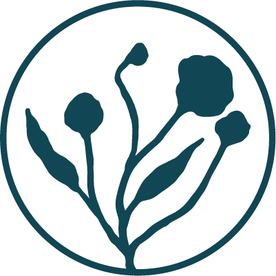 Pauseful botanical logomark inside a circle outline